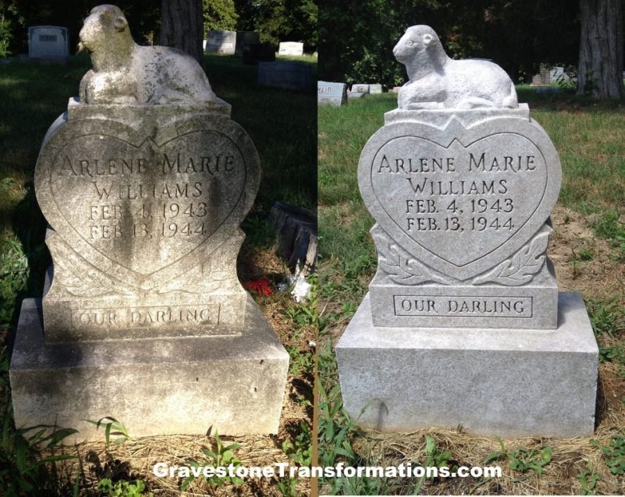 Gravestone Transformations, Mark Smith, historic cemetery preservationist, Peebles, Adams County, Ohio, provided conservation services to preserve the monument of Arlene Marie Williams, Bennett Cemetery, Scioto County, Minford, Ohio.
