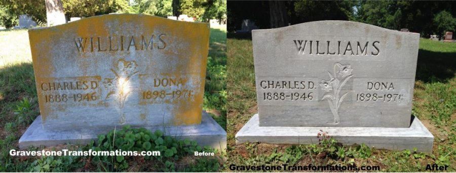 Gravestone Transformations, Mark Smith, historic cemetery preservationist, Peebles, Adams County, Ohio, provided conservation services to preserve the monument of Charles D. and Dona Williams, Bennett Cemetery, Scioto County, Minford, Ohio.
