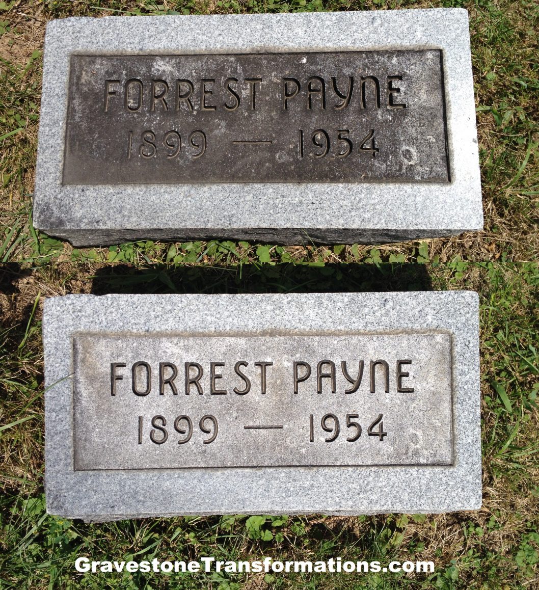 Gravestone Transformations, Mark Smith, historic cemetery preservationist, Peebles, Adams County, Ohio, provided conservation services to preserve the monument of Forrest Payne, Browns Chapel Cemetery, Ross County, Clarksburg, Ohio.