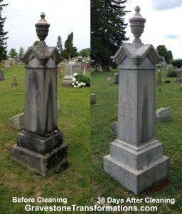 Gravestone Transformations, Mark Smith, historic cemetery preservationist, Peebles, Adams County, Ohio, provided conservation services to preserve the monument of Baron and Mary Leffingwell, Browns Chapel Cemetery, Ross County, Clarksburg, Ohio.