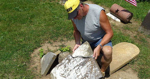 Gravestone Transformations, Mark Smith, historic cemetery preservationist, Peebles, Adams County, Ohio, provided conservation services to preserve the monument of Mallow-Hegler Cemetery, Ross County, Frankfort, Ohio.