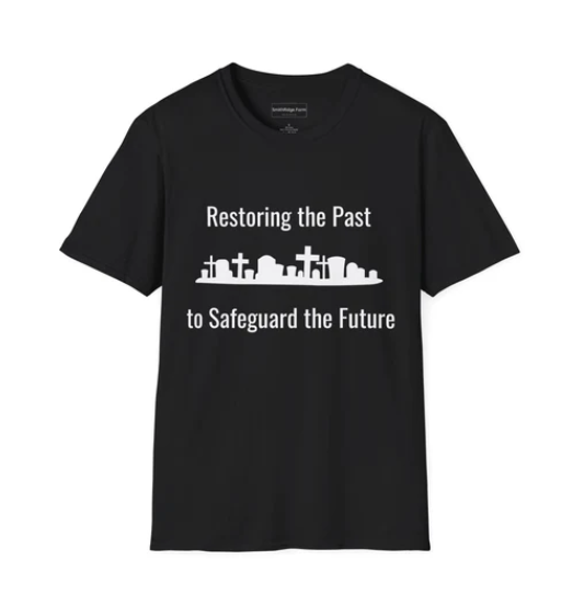 RESTORING THE PAST TO SAFEGUARD THE FUTURE. Cotton, Short Sleeve, Crew Neck Tee in Black designed by SmithRidge.farm