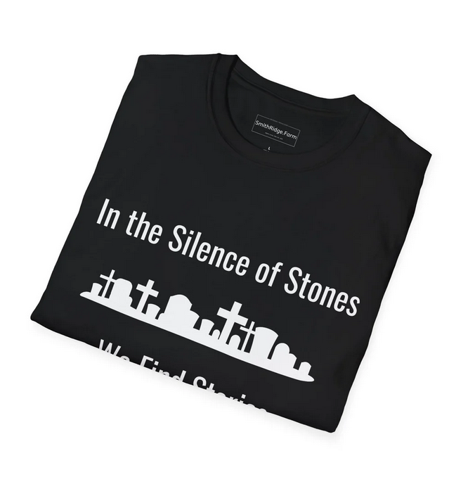 IN THE SILENCE OF STONES WE FIND STORIES. Cotton, Short Sleeve, Crew Neck Tee in White designed by SmithRidge.farm